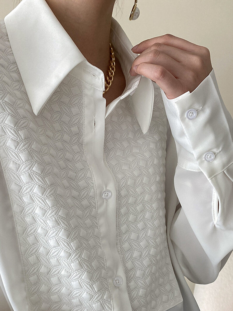 Oversized Long Sleeves Collar Slip  Blouse