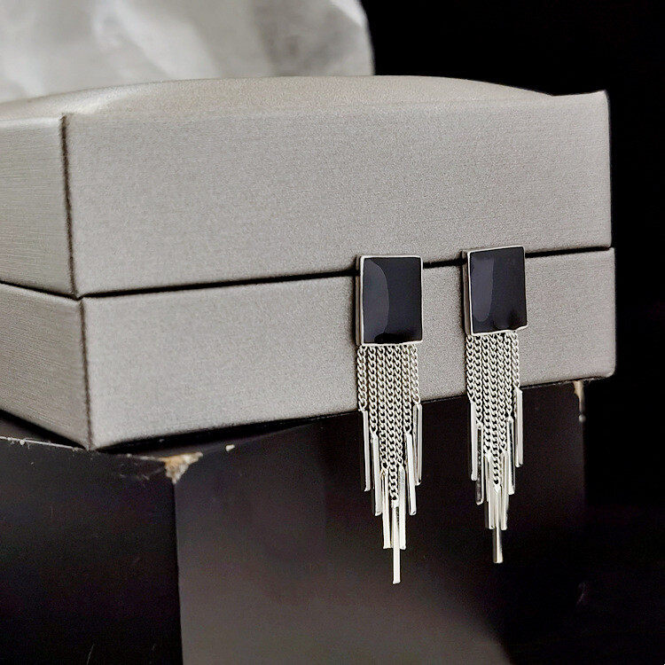 1pair crystal decor tassel drop earrings