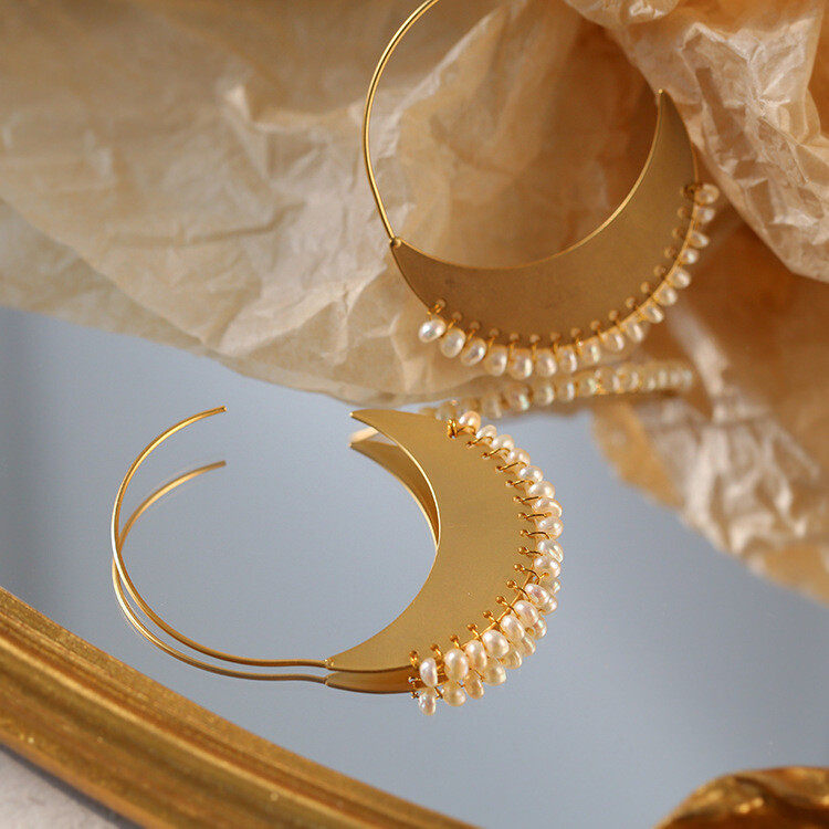 Faux Pearl Decor  Hoop Earrings
