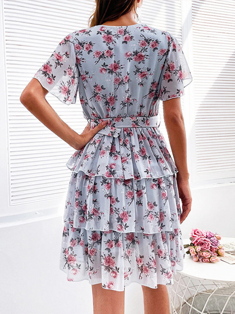 pleat waist midi dress with puff sleeve in floral print