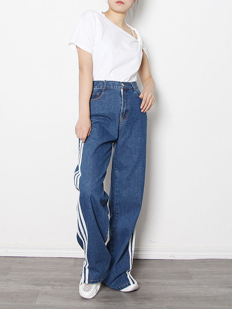 Tall waist bump color stitching jeans