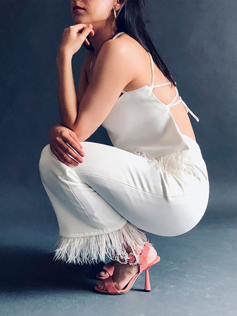 Condole belt vest two-piece pants feathers