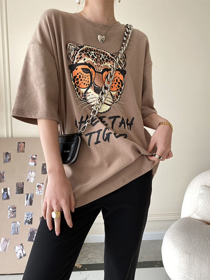 Tiger printing short sleeve T-shirt