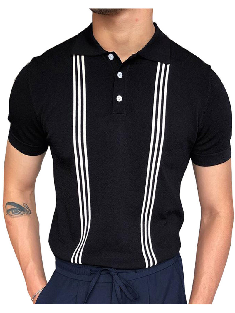 Polo With Printed Two Line Stripe On Front