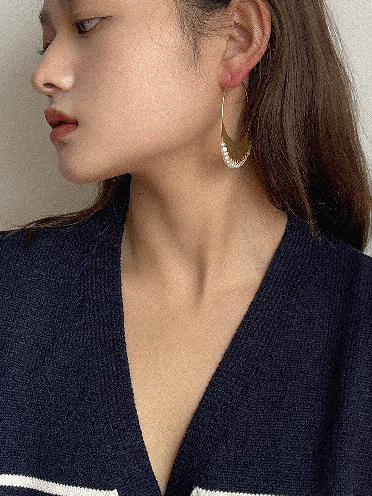 Faux Pearl Decor  Hoop Earrings