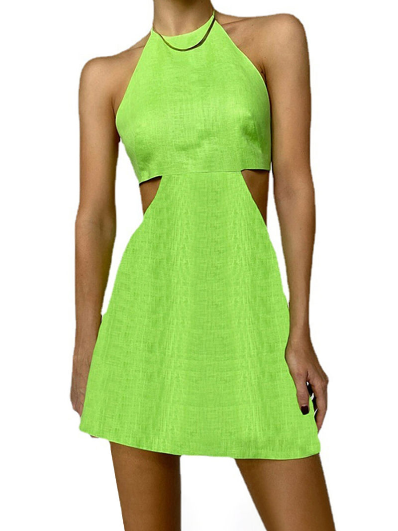 Sxy Backless Cutout Waist Mini Sun  Dress