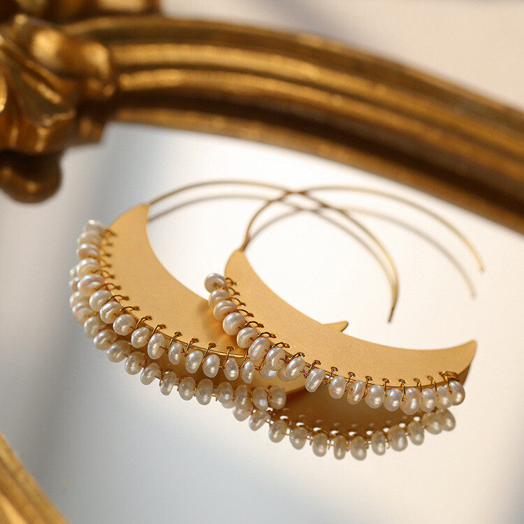 Faux Pearl Decor  Hoop Earrings