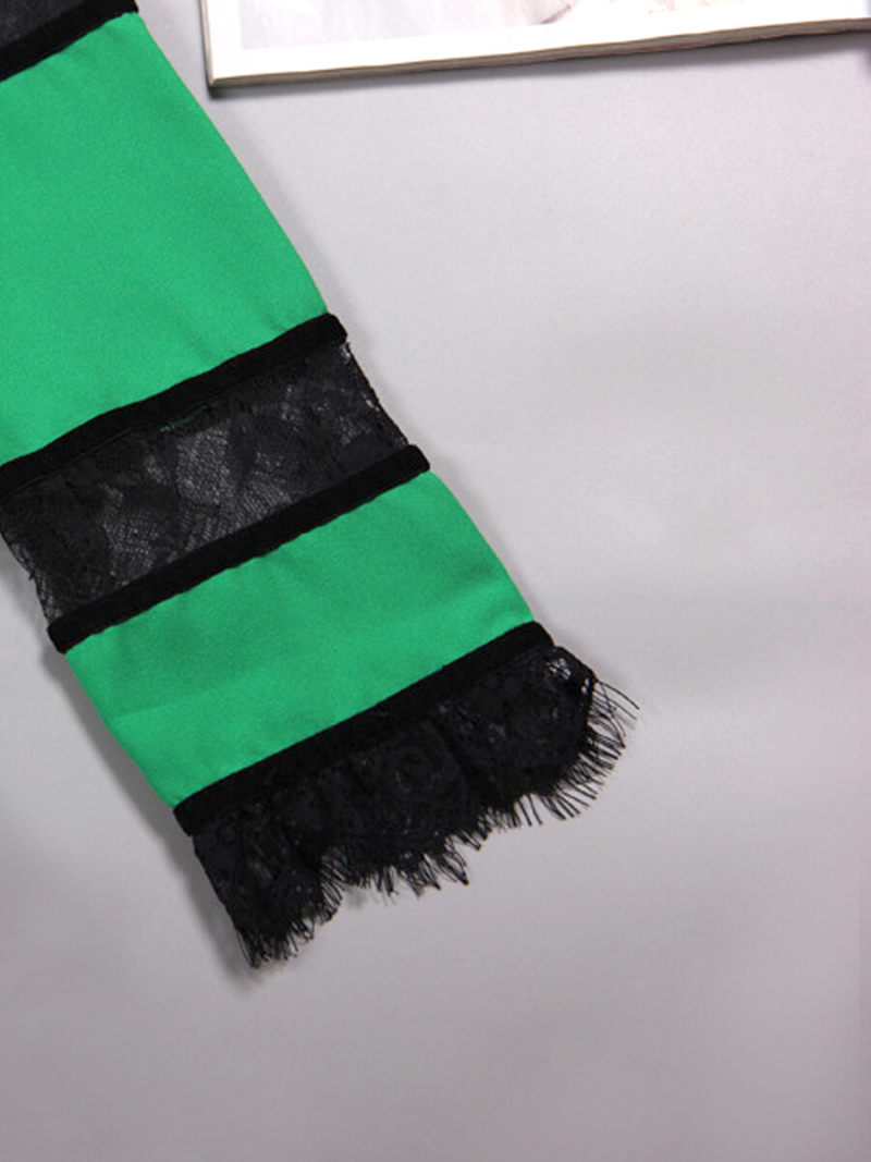 Stand Neck Lace Inserts Velvet Hem Mini  Dress