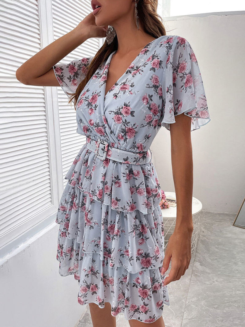 pleat waist midi dress with puff sleeve in floral print