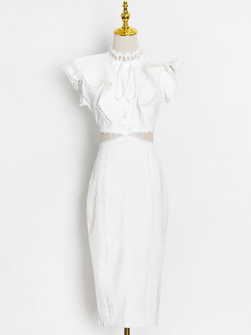 High Neck Cut Out Waist Maxi Dress With Lace Details