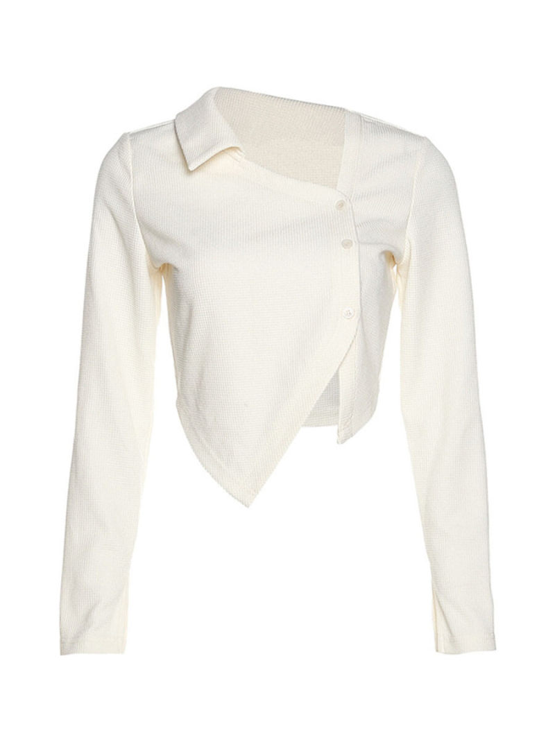 Pure color fashion irregular long sleeve T-shirt