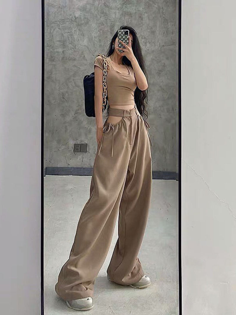 Tall waist hollow out casual pants