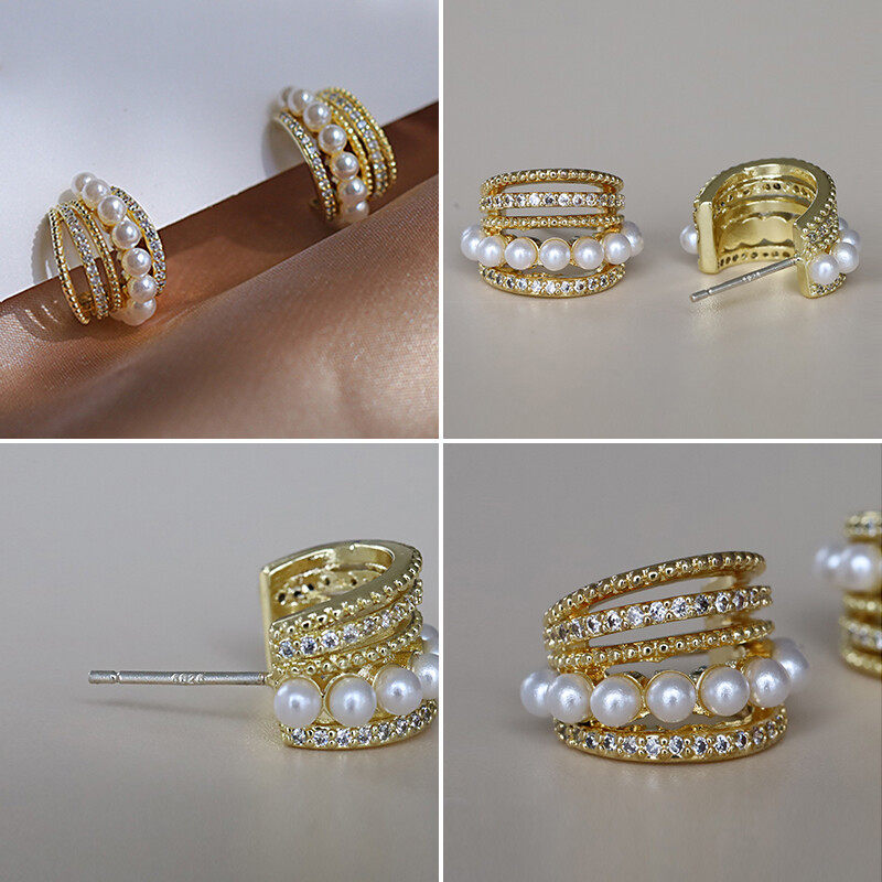 earrings Earrings with diamante in gold and pearls  s925 hoop