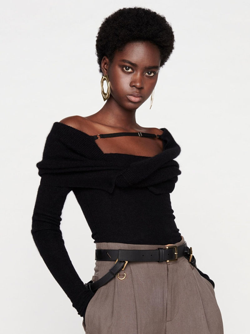 One Line Neck Long Sleeves Slim Tunic