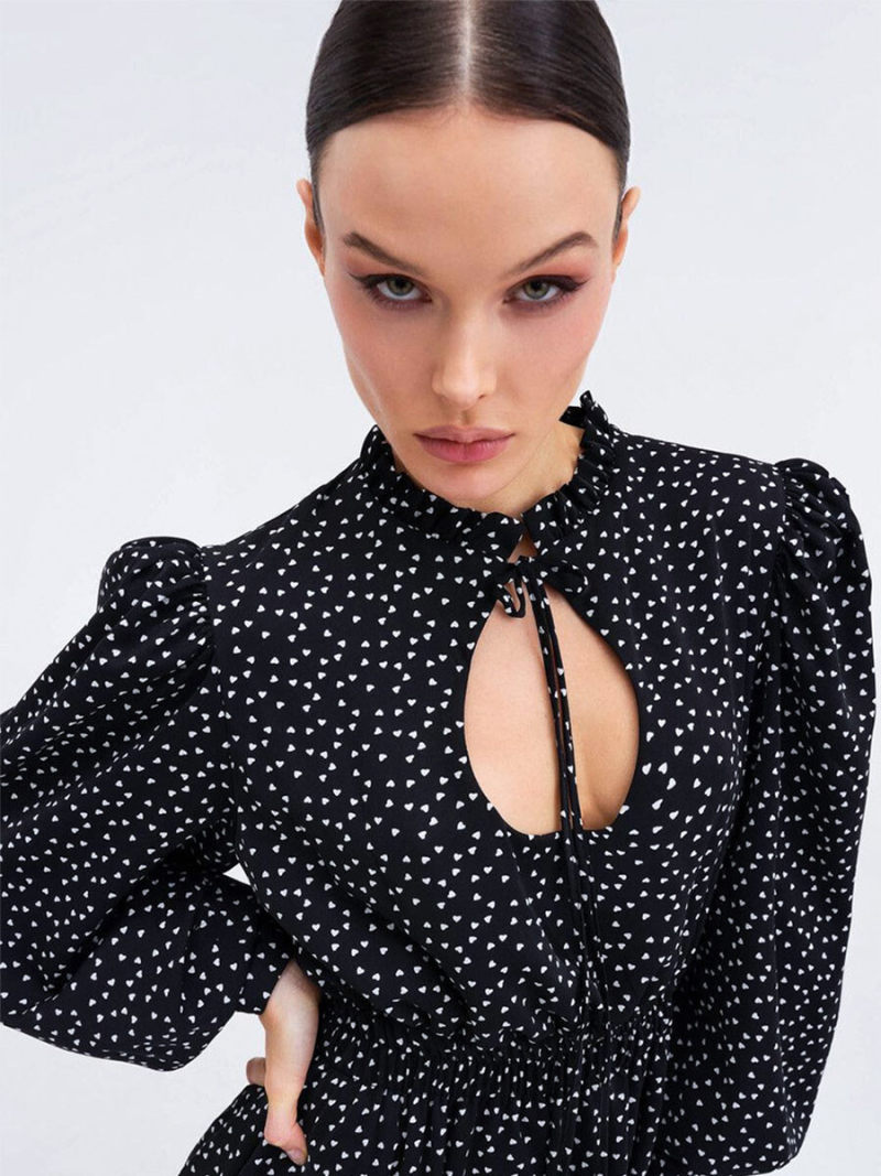 Wave point lantern sleeve dress