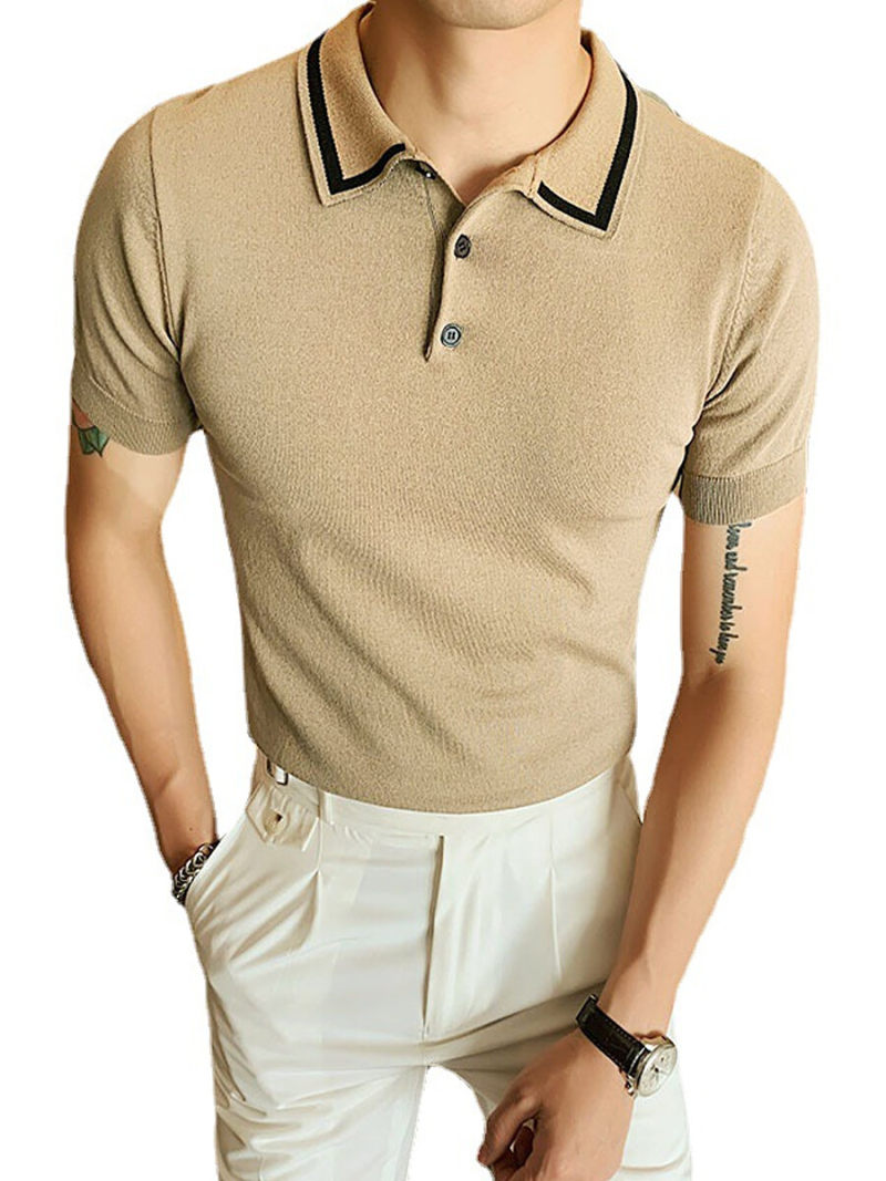 Polo  with Stripe on Collar Edge.