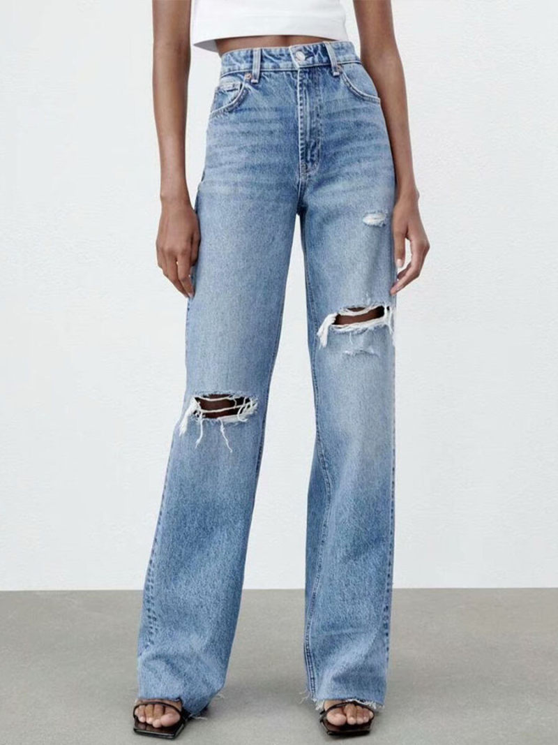 Tall waist blue wide-legged jeans