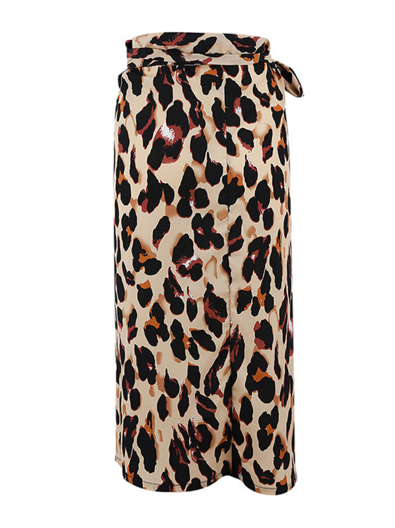 Leopard Print Split Side Mide Skirt