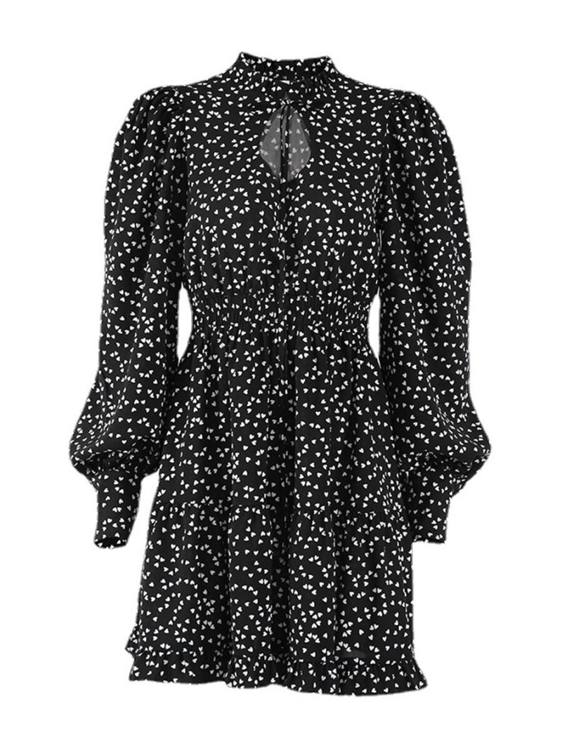 Wave point lantern sleeve dress