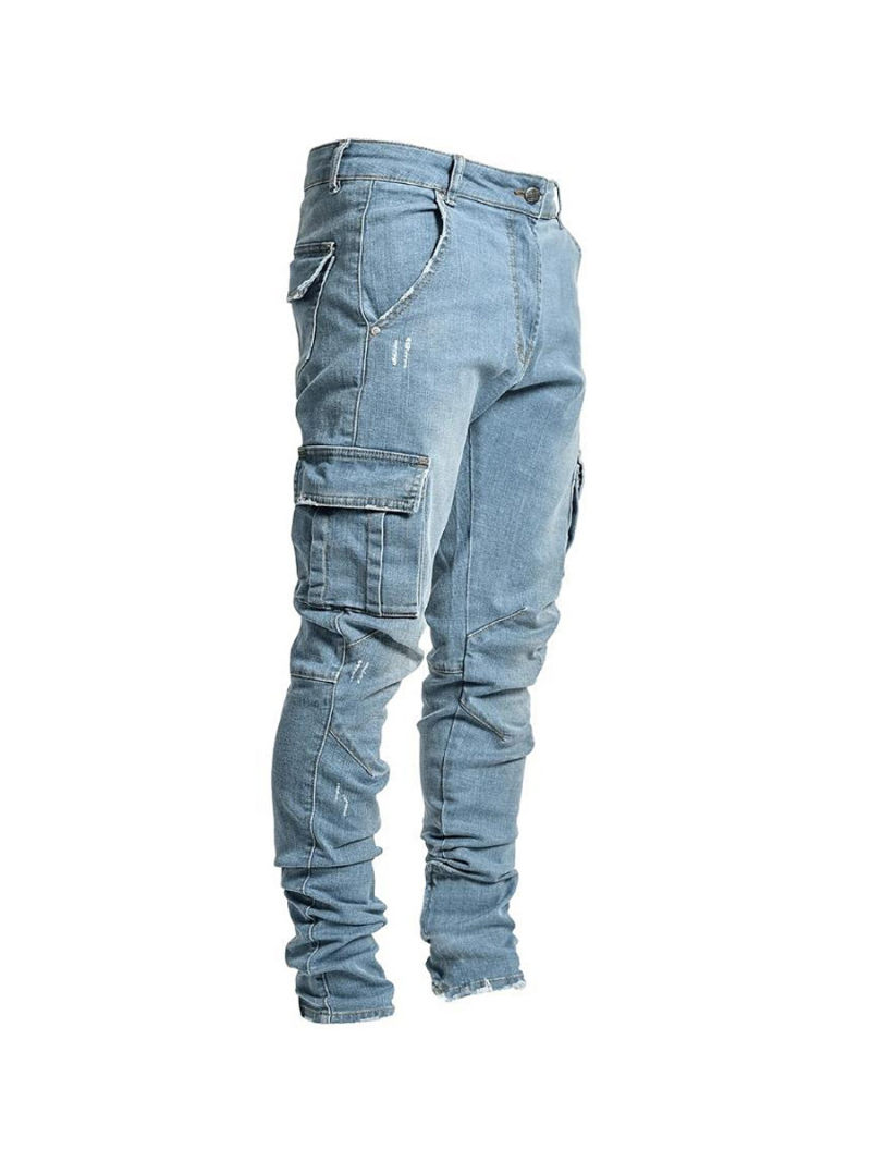 Skinny Jeans In Flat Mid Wash With Zipper On Bottom