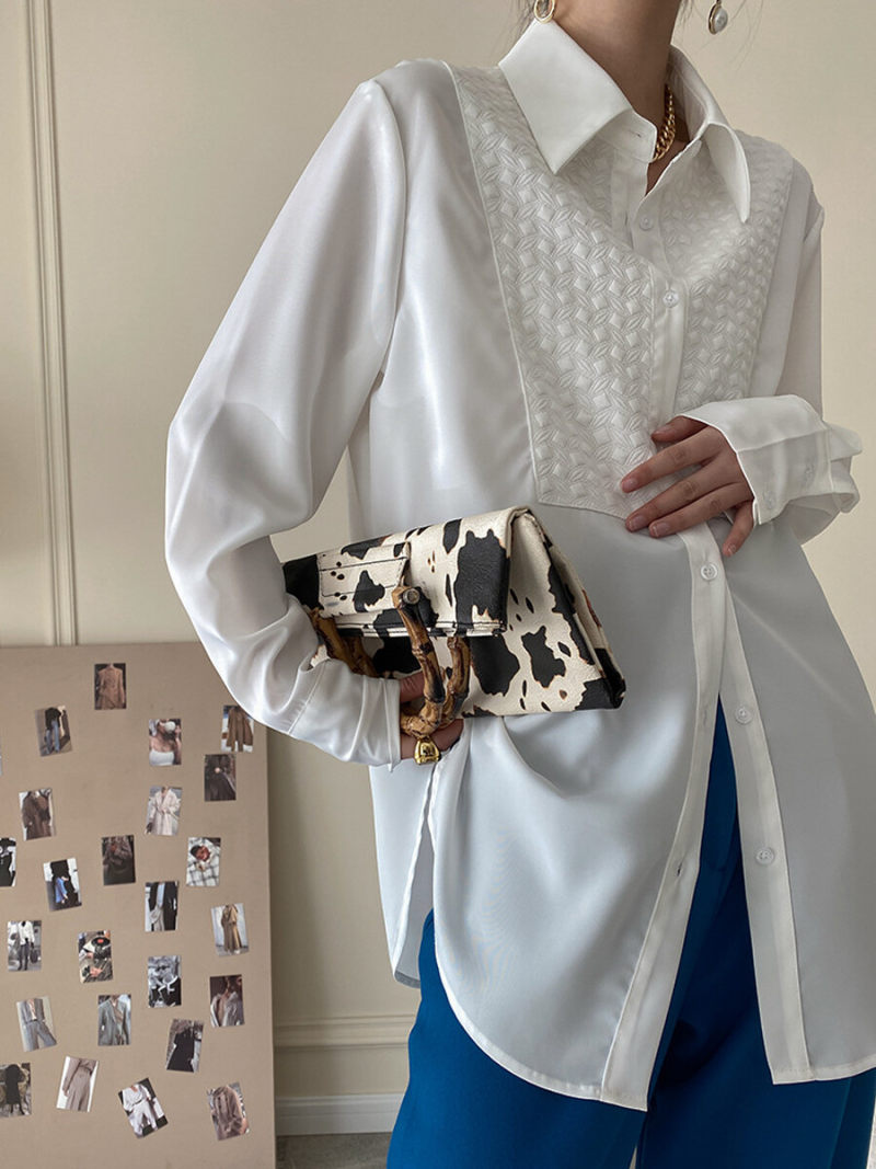 Oversized Long Sleeves Collar Slip  Blouse