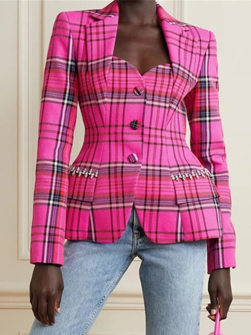 Grid hollow out short suit jacket