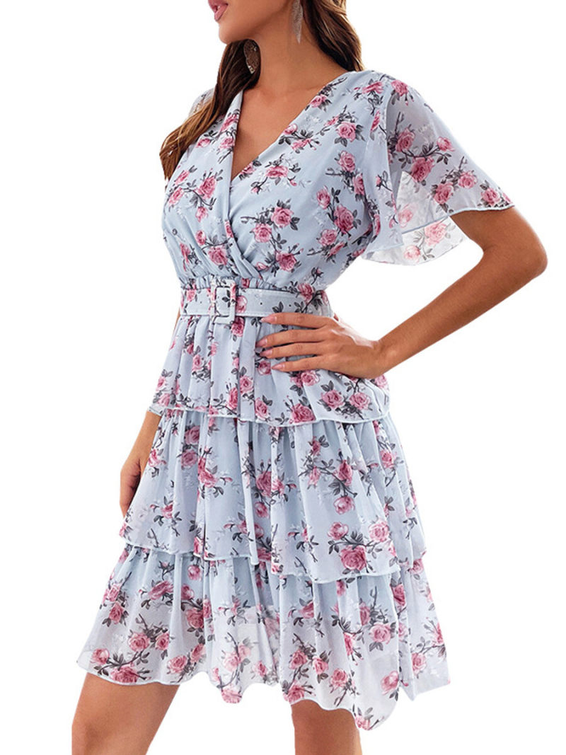 pleat waist midi dress with puff sleeve in floral print