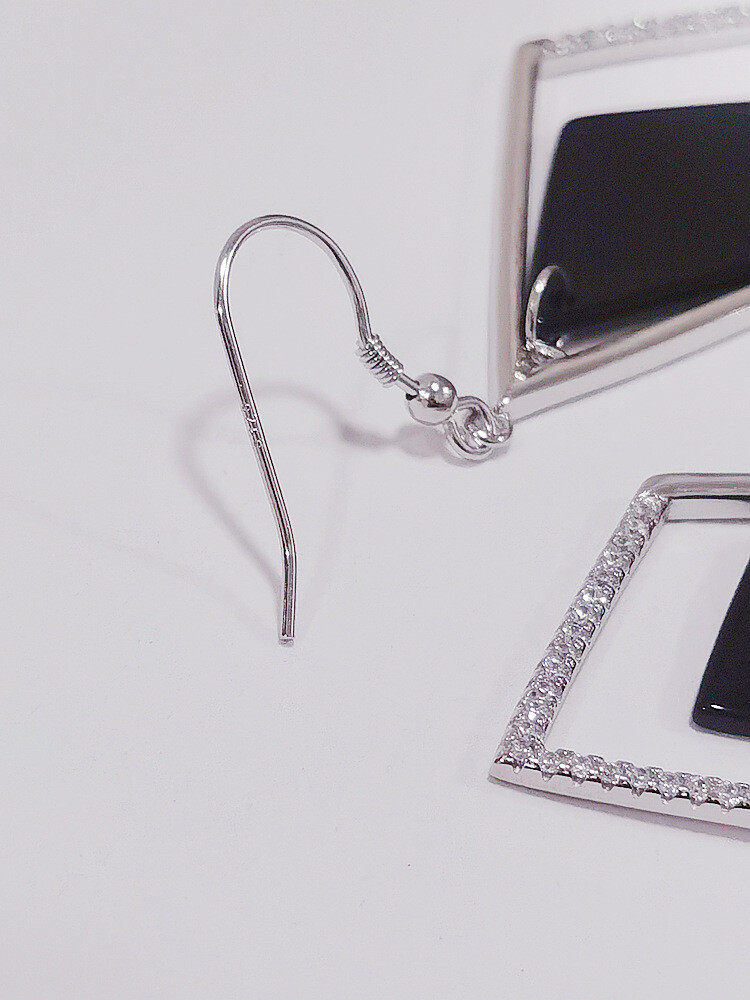 Black agate rhombus drop earrings s925