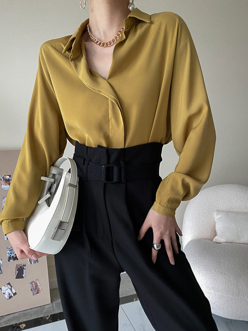 Oversized Long Sleeves Collar Slip  Blouse