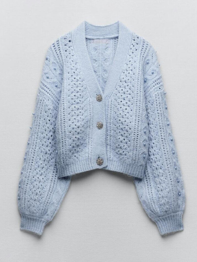 Nail Bead Details long Sleeves Button Front Cardigan