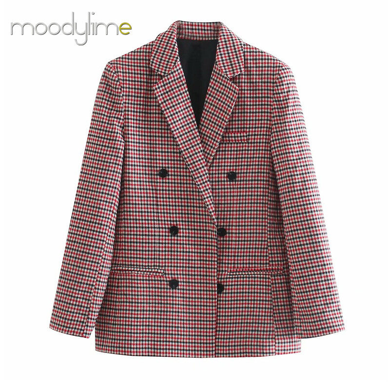 Gingham Square Double Breasted Blazer