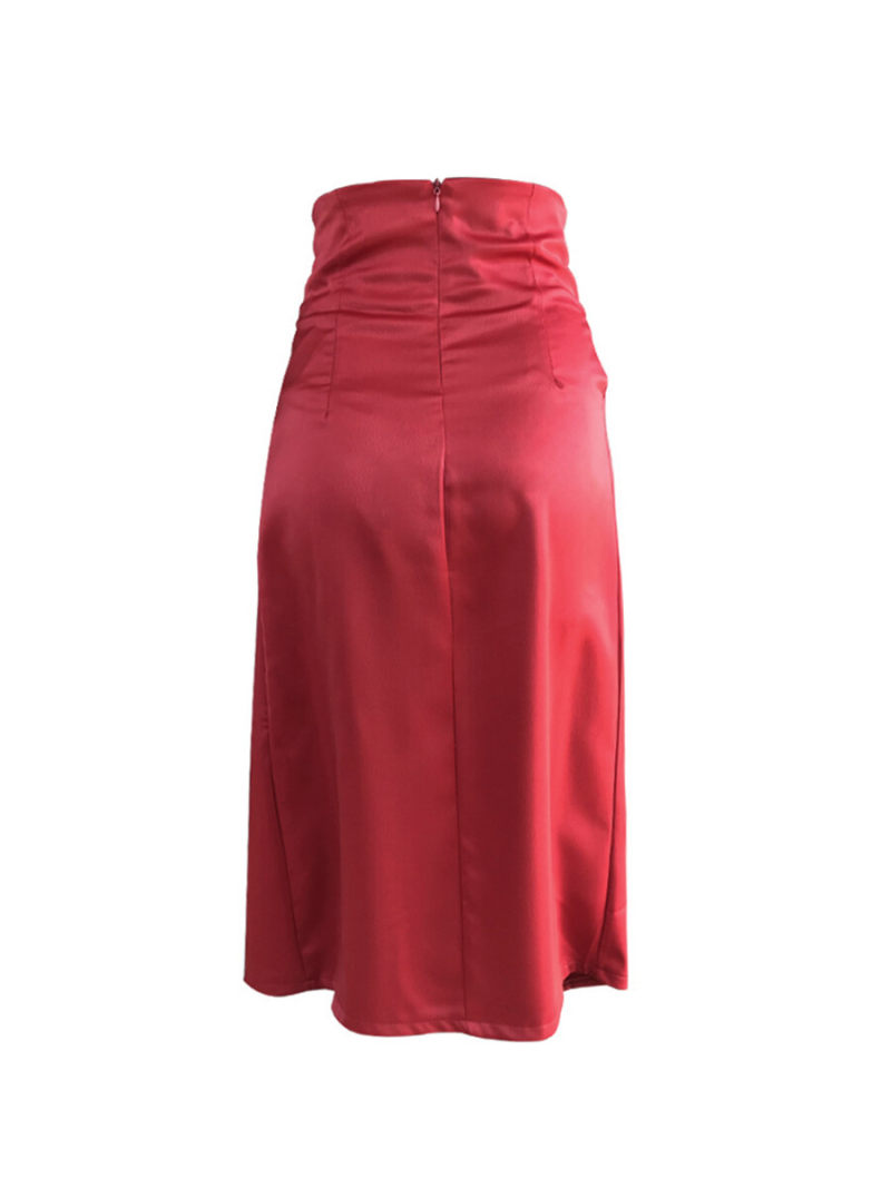 High Waist Drape    Skirt With Split  At Front