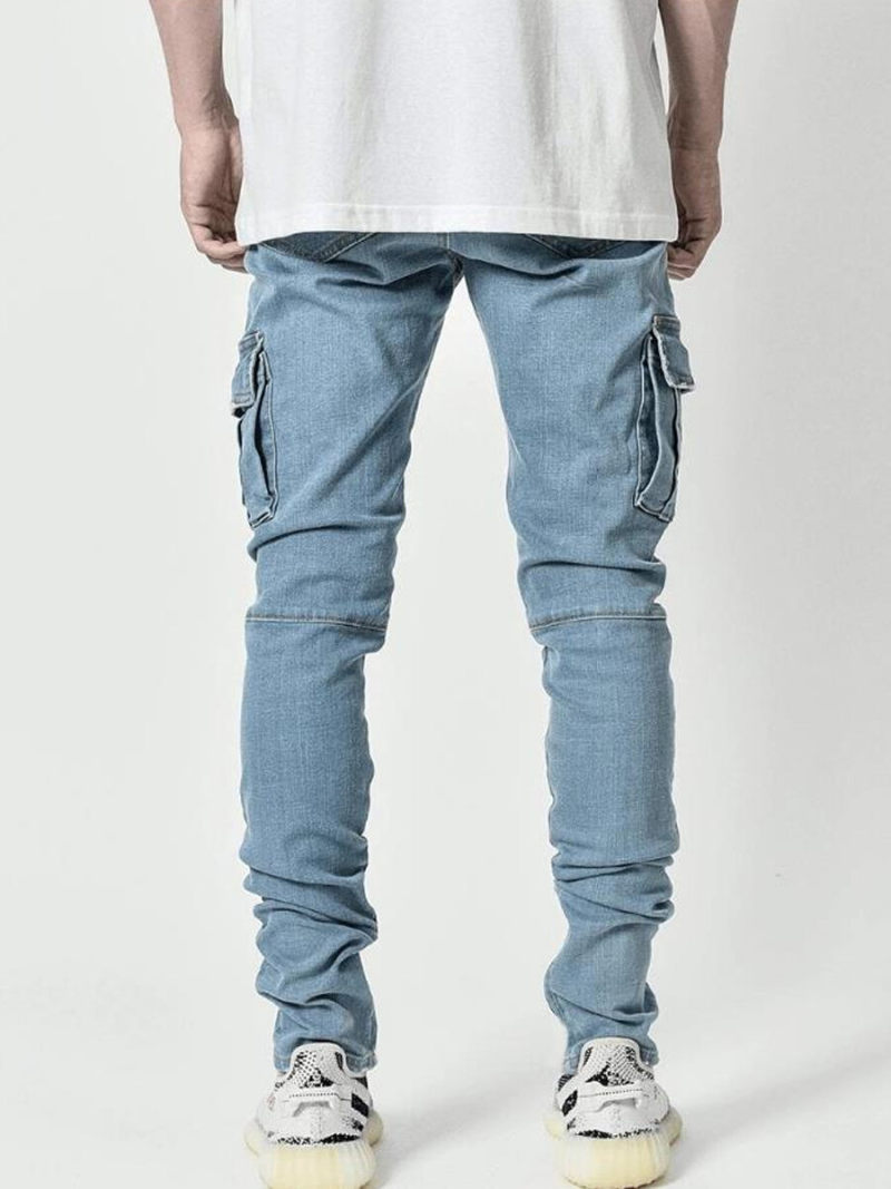 Skinny Jeans In Flat Mid Wash With Zipper On Bottom