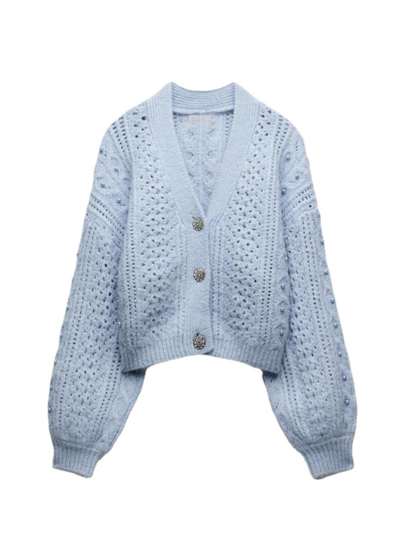 Nail Bead Details long Sleeves Button Front Cardigan