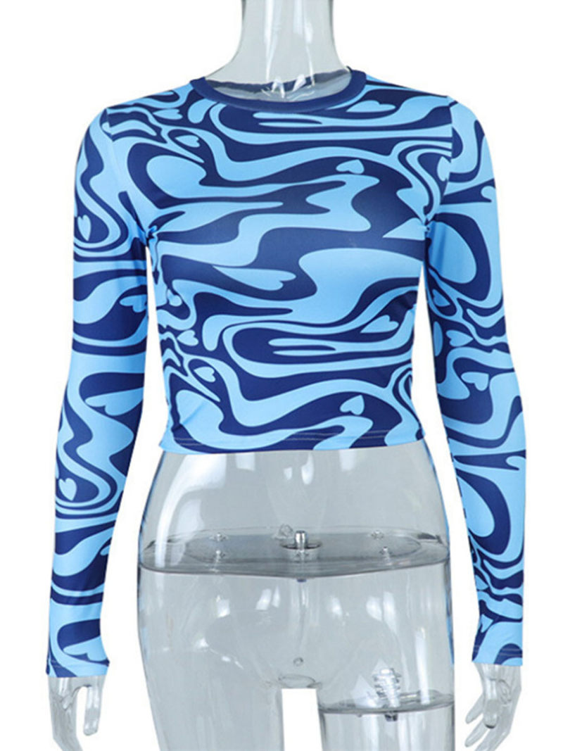 Printed round neck long sleeve T-shirt