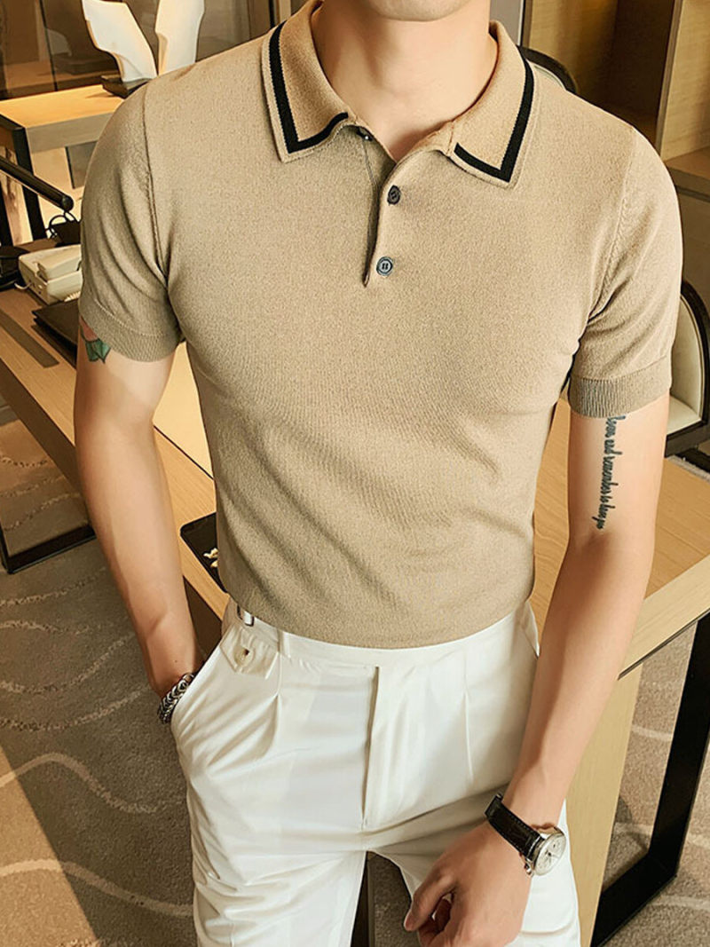 Polo  with Stripe on Collar Edge.