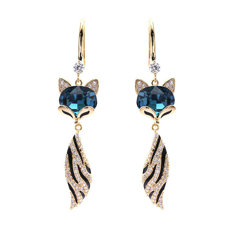 Blue crystal fox design earrings  s925  hoods