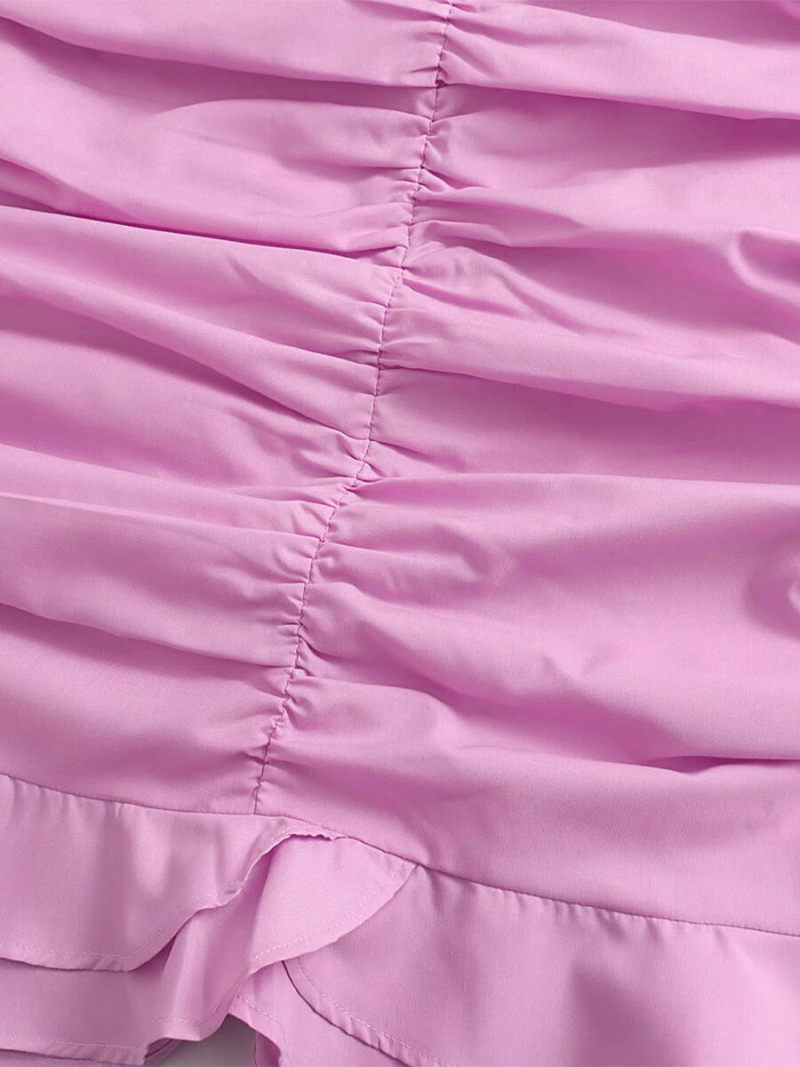 Solid  Pleated Sleeves And Body  Mini  Bodycon Dress