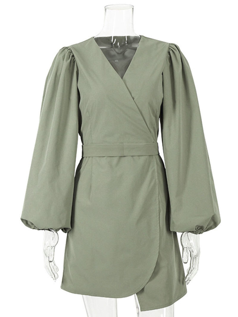 Ms v-neck tall waist lantern sleeve dress