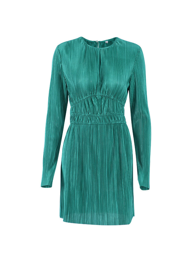 Solid Ruffled Long Sleeves  A-line Mini  Dress
