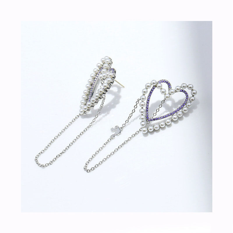 Faux pearl decor zircon tassel earrings