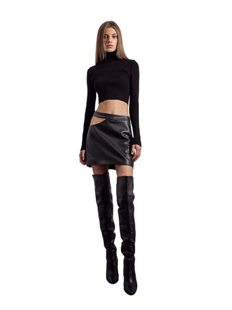 Cut Out Waist Mini  Pu Skirt