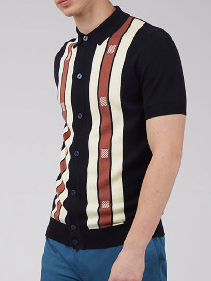 Polo With Printed Three  Line Stripe On Front