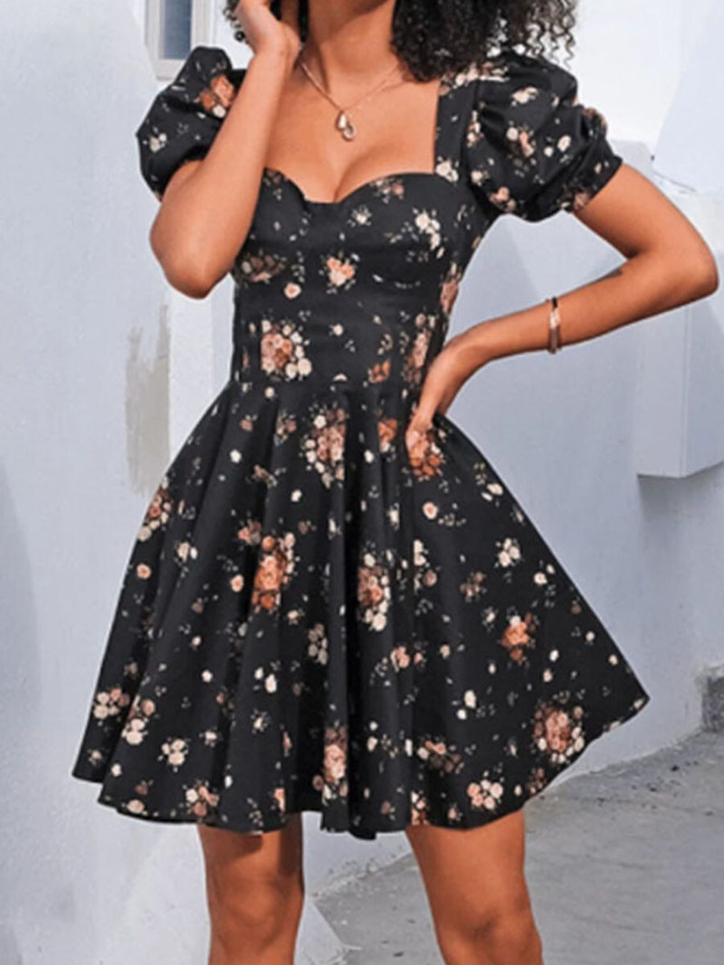 Ditsy Floral Shirred Waist A-line Dress