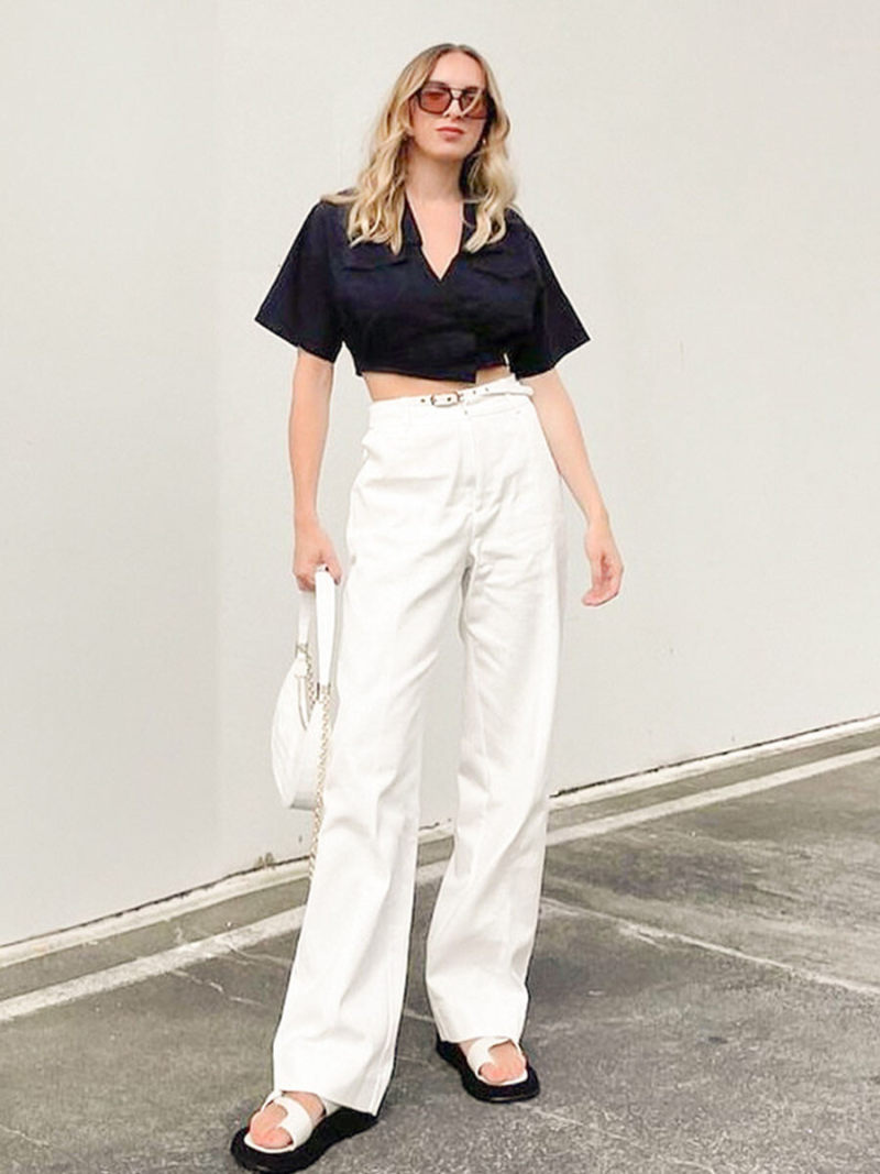 Collar Short Sleeves Crop Top