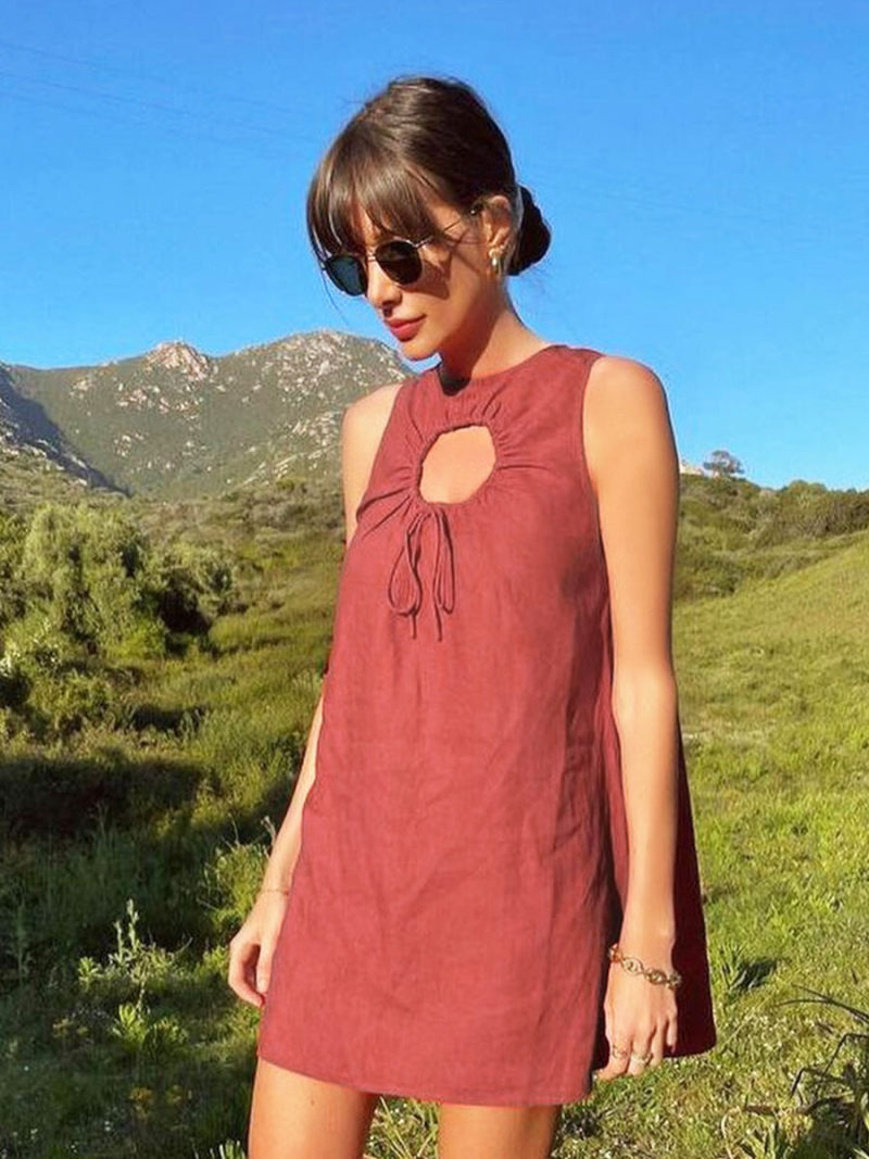 Solid Cut out Front  Mini  Tunic Dress