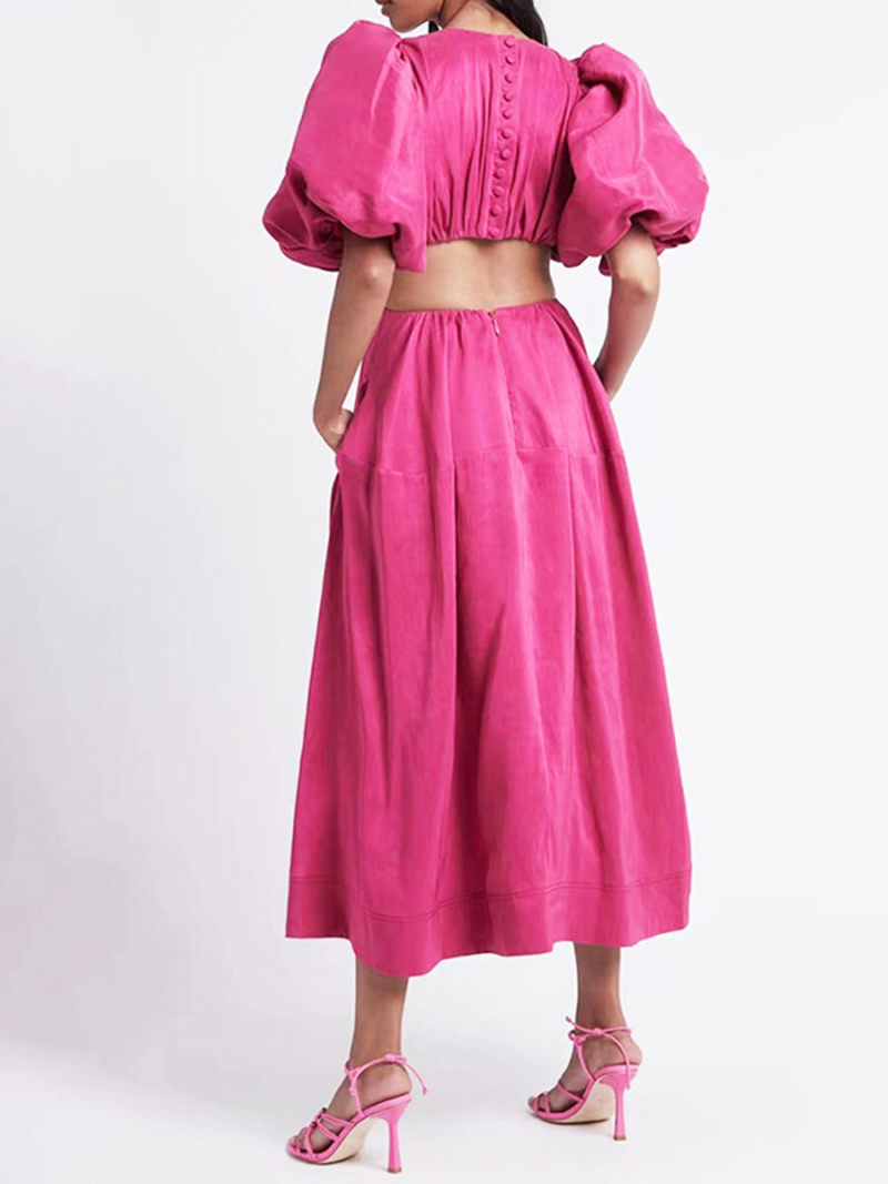 Crew Neck Cut Out Waist Maxi Dress