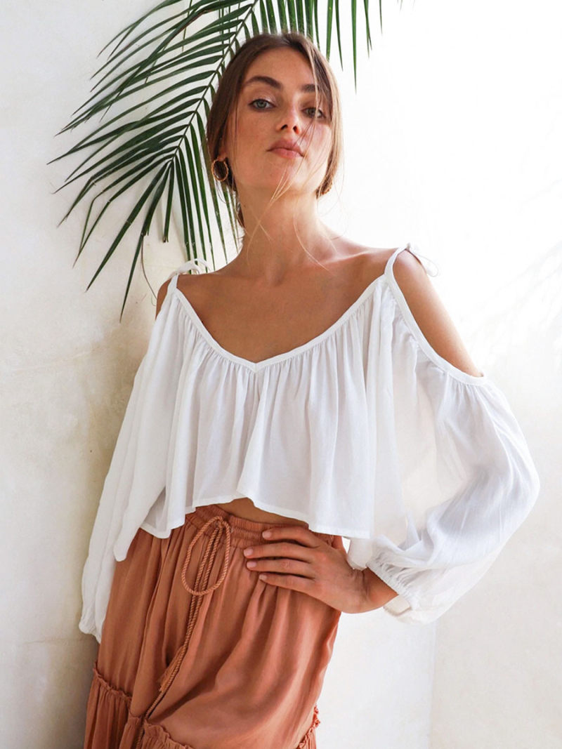 V-neck Cut Out Sholder Backless Blouse