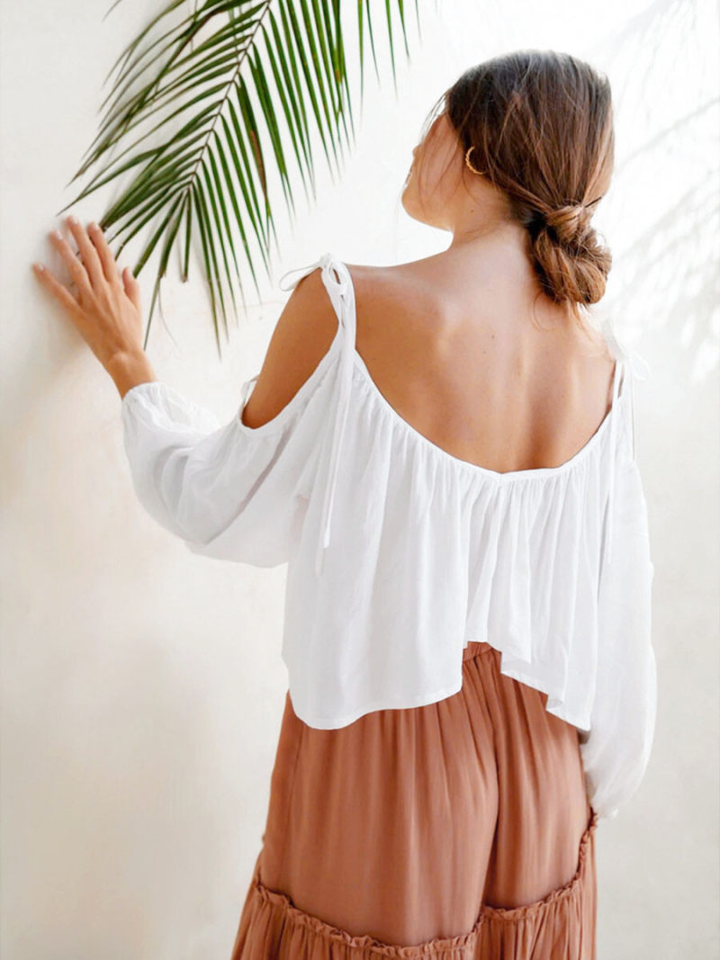 V-neck Cut Out Sholder Backless Blouse