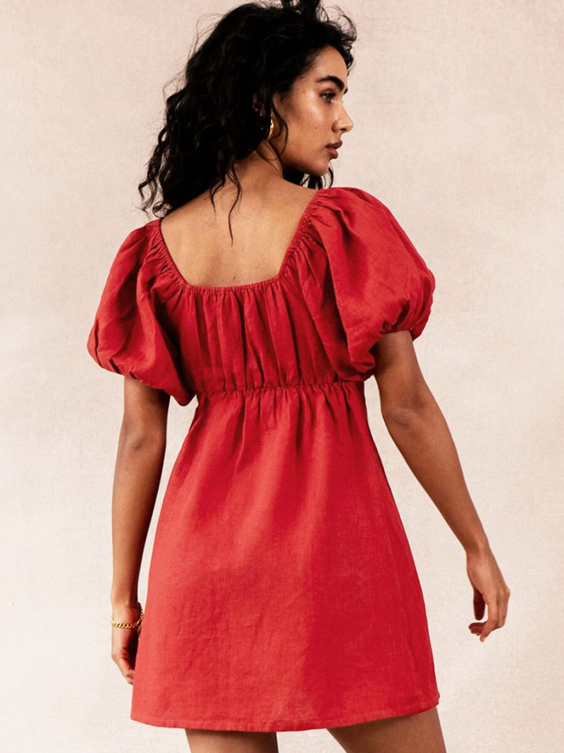 Square Neck Ruched  Mini Dress